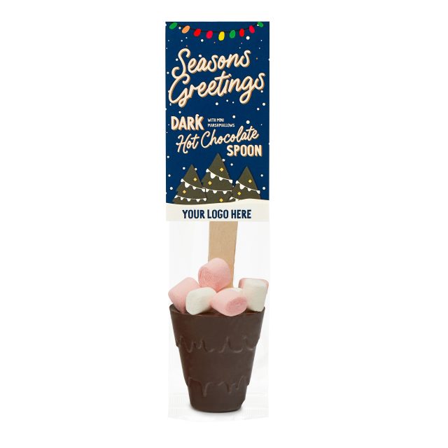 Winter Collection – Eco Info Card – Hot Choc Spoon – Dark Chocolate – with Mini Marshmallows